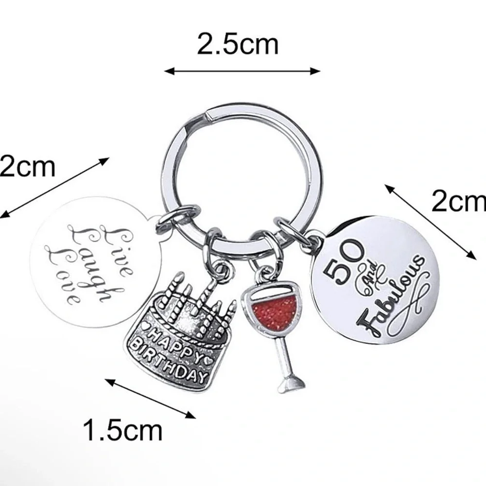 50TH BIRTHDAY KEYRING STAINLESS STEEL BIRTHDAY KEY RING